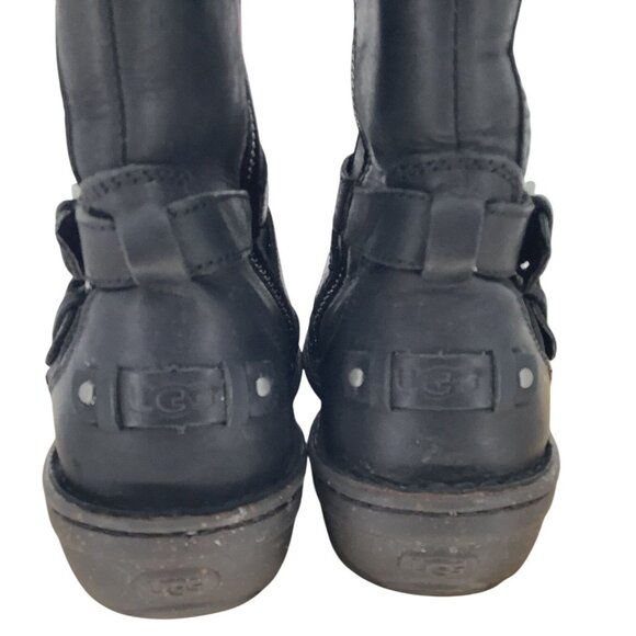 UGG Women’s ROSEN Black Leather Tall Riding Boots Zip Up Shearling- 7M - Picture 6 of 9